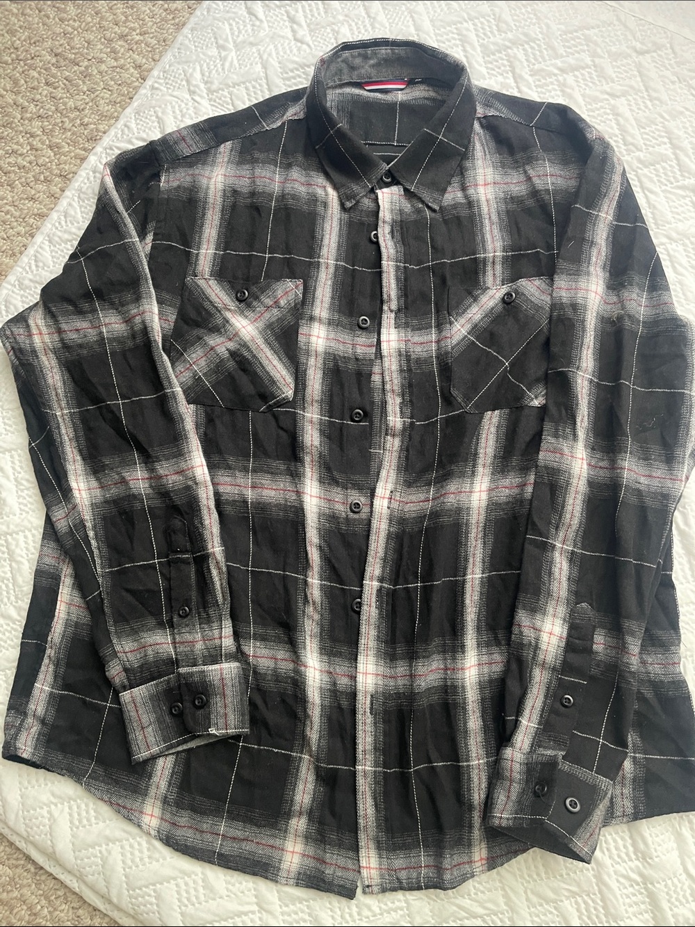 Men's Black Plaid Button-Up Shirt